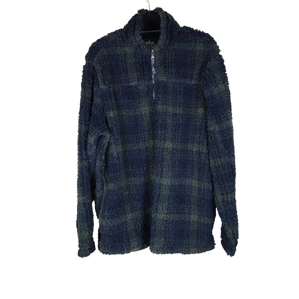 Alpine Sherpa Sweater Men’s XL Blue Green Plaid Pullover Fleece Casual